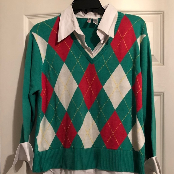 Bill Blass Jeanswear Layered Argyle Sweater  XL - Picture 1 of 5